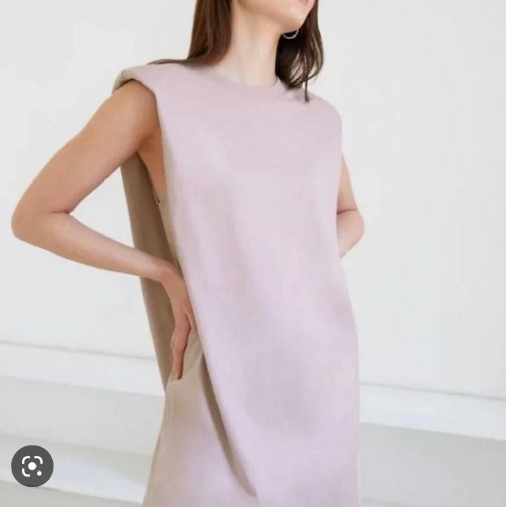 BABATON 🍊 Lilac light Grey Shoulder pad tank dress soft comfy